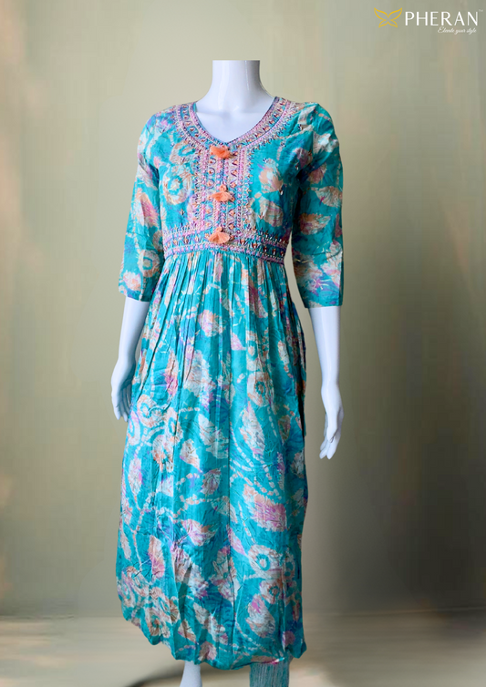 Pheran Premium Women's Teal Floral Anarkali Suit (M4-1236-SB-AK)