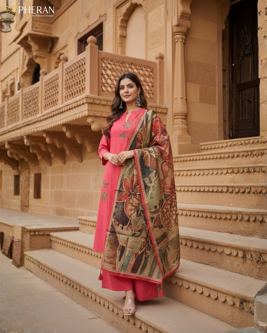 Pheran Women's Coral Modal Suit Set AM79