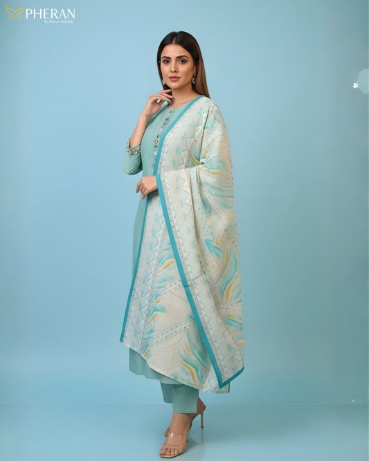 Pheran Women’s Stitched Suit Set with Dupatta AM84