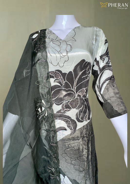Pheran Green Floral Abstract Silk Kurta Set (BO-4107-GN)