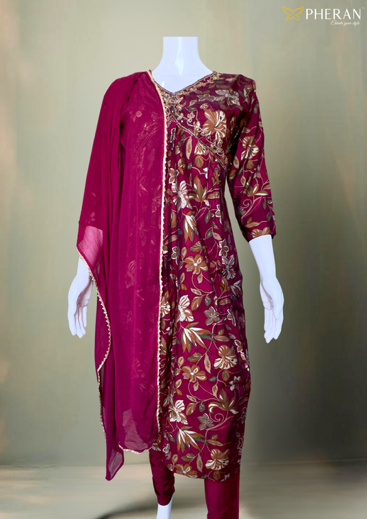 Pheran Deep Maroon Floral Embroidered Kurta Set with Dupatta
(M4-NOR8-MR-SU)