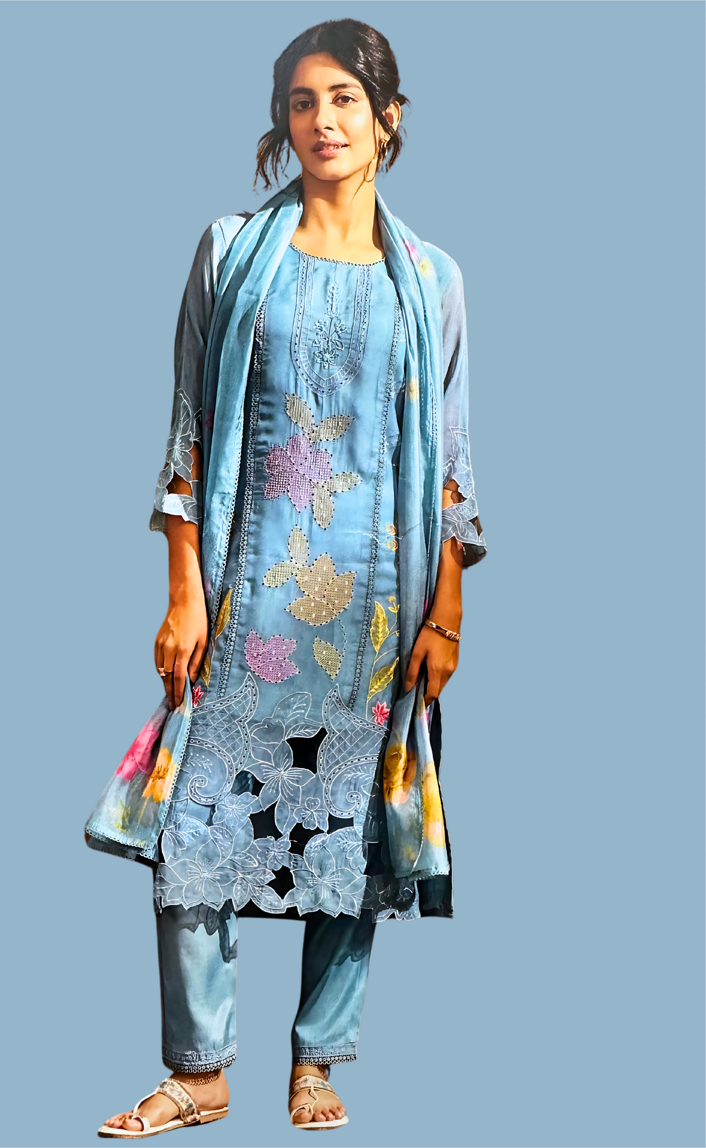 Embroidered Sky Blue Floral Suit (BO-1848-SB)