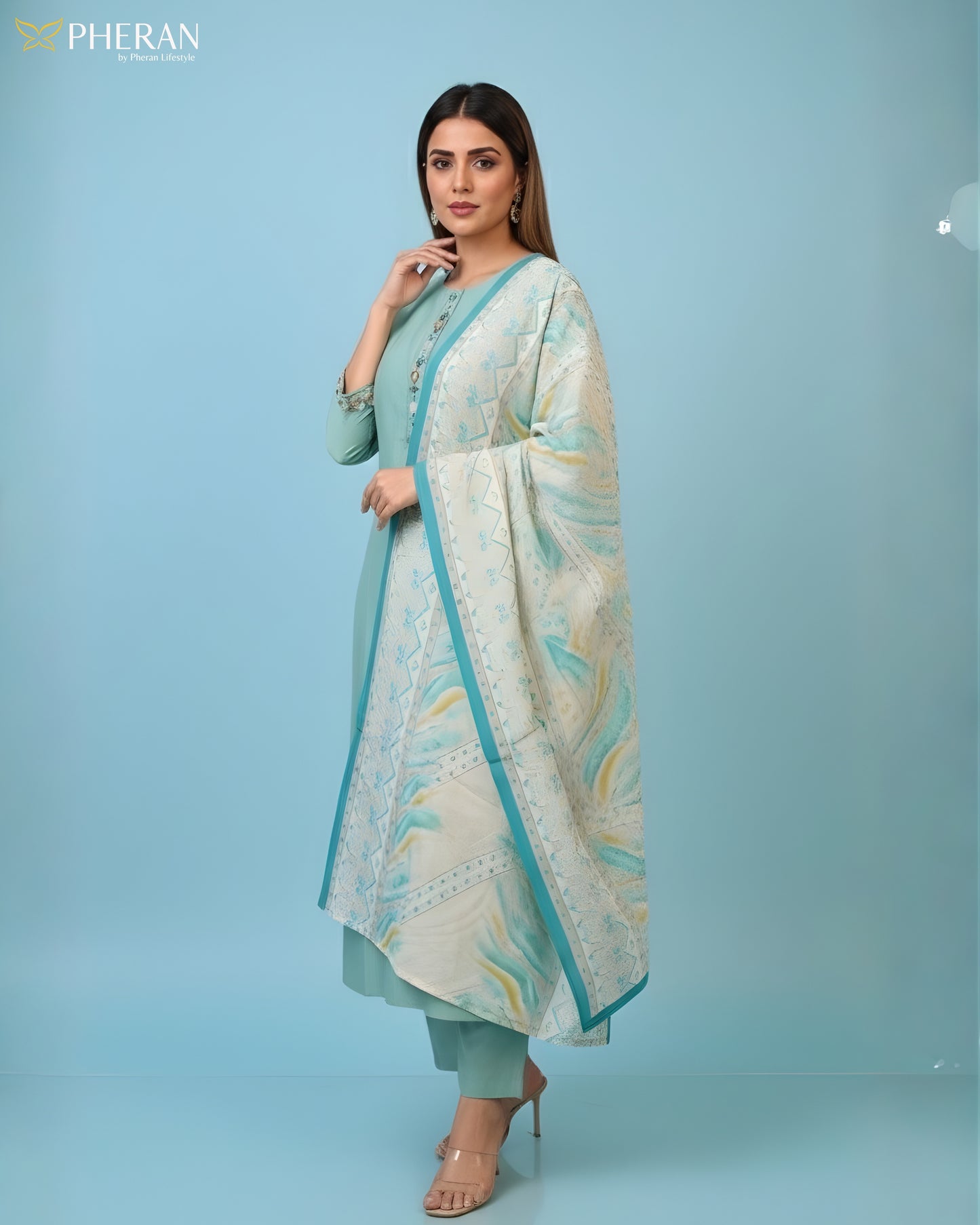 Pheran Women’s Stitched Suit Set with Dupatta AM84