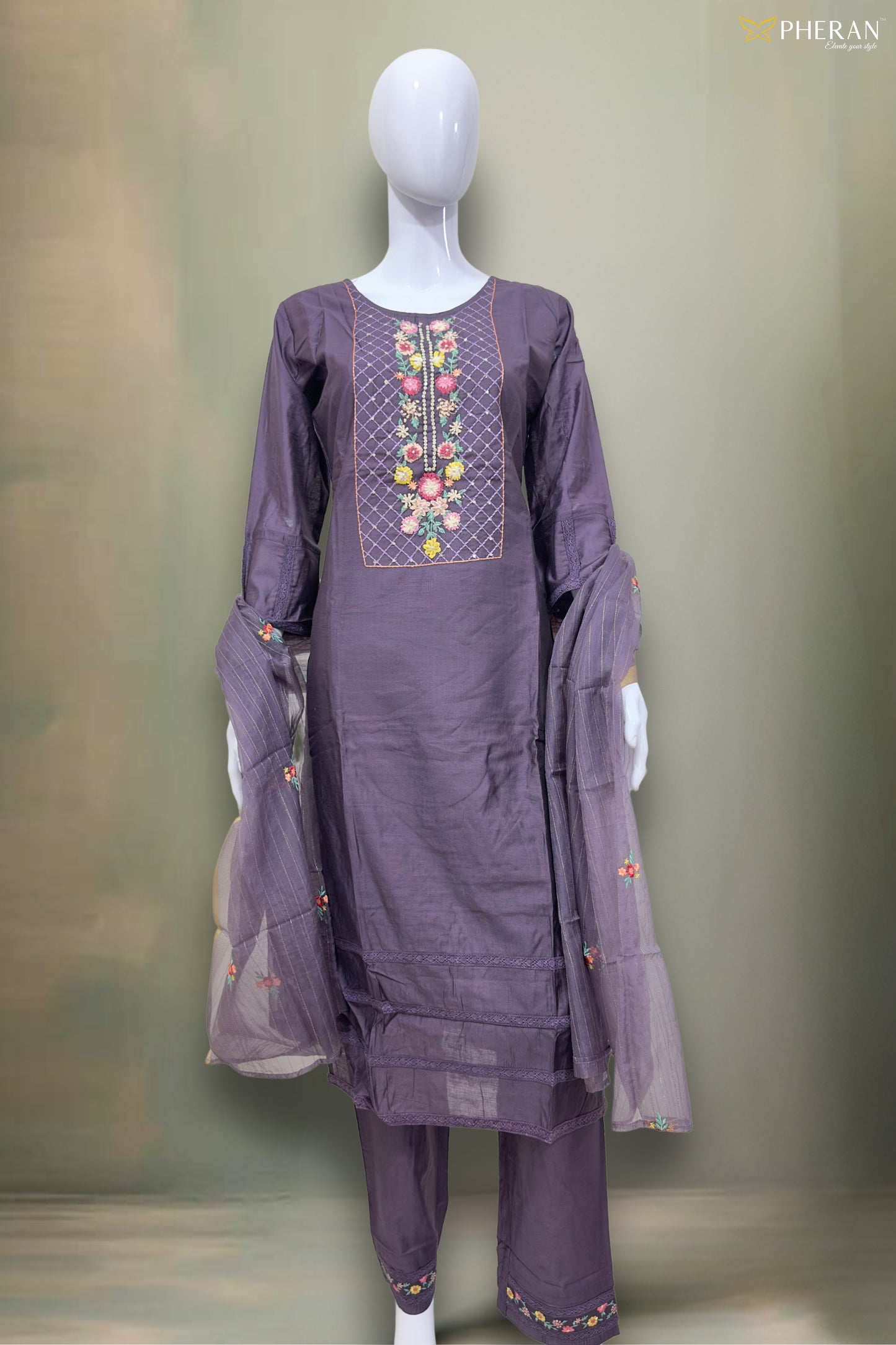 Pheran Lavish Lavender Embroidered Kurta Set with Dupatta (SV-KL73-LV)