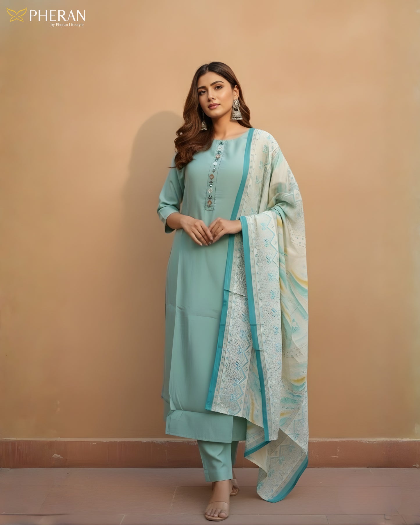 Pheran Women’s Stitched Suit Set with Dupatta AM84