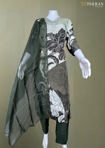 Pheran Green Floral Abstract Silk Kurta Set (BO-4107-GN)