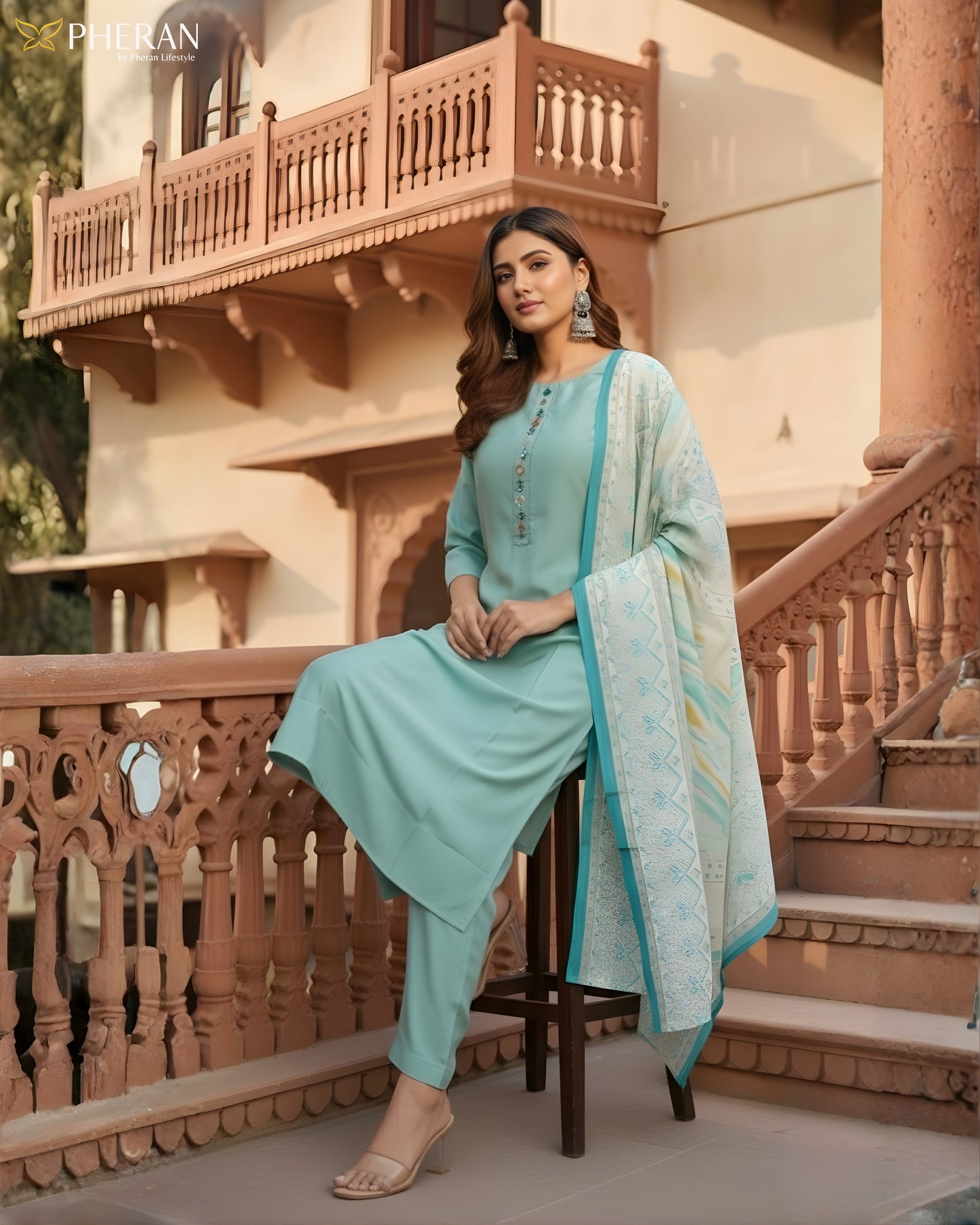 Pheran Women’s Stitched Suit Set with Dupatta AM84