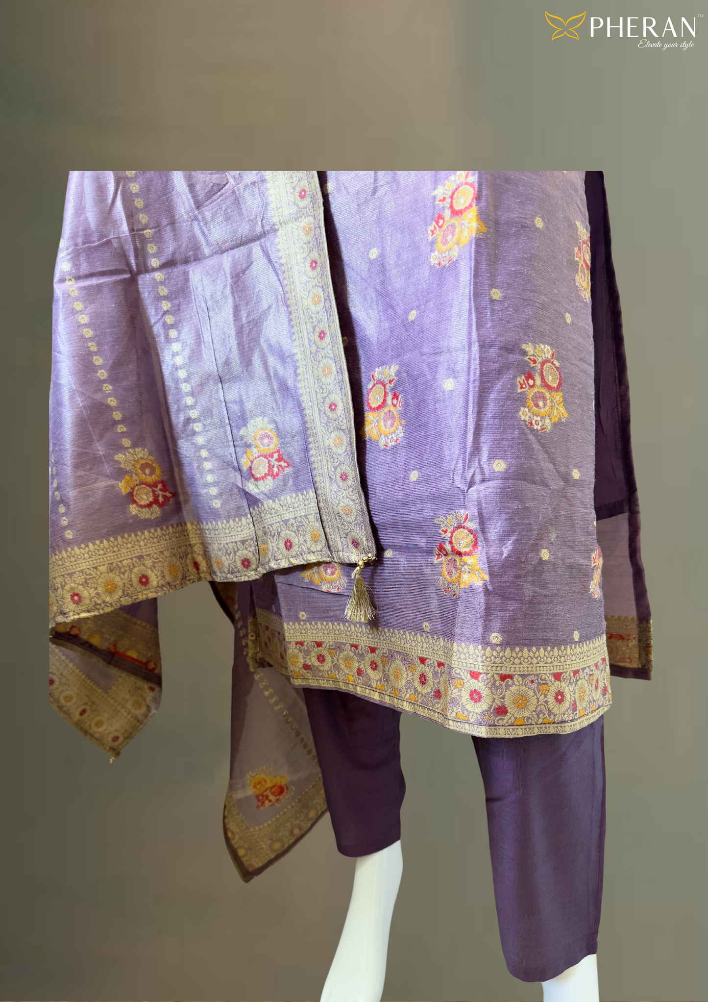Pheran Exquisite Purple Embroidered Set (Kurta + Pant + Dupatta) BO-A1-0106