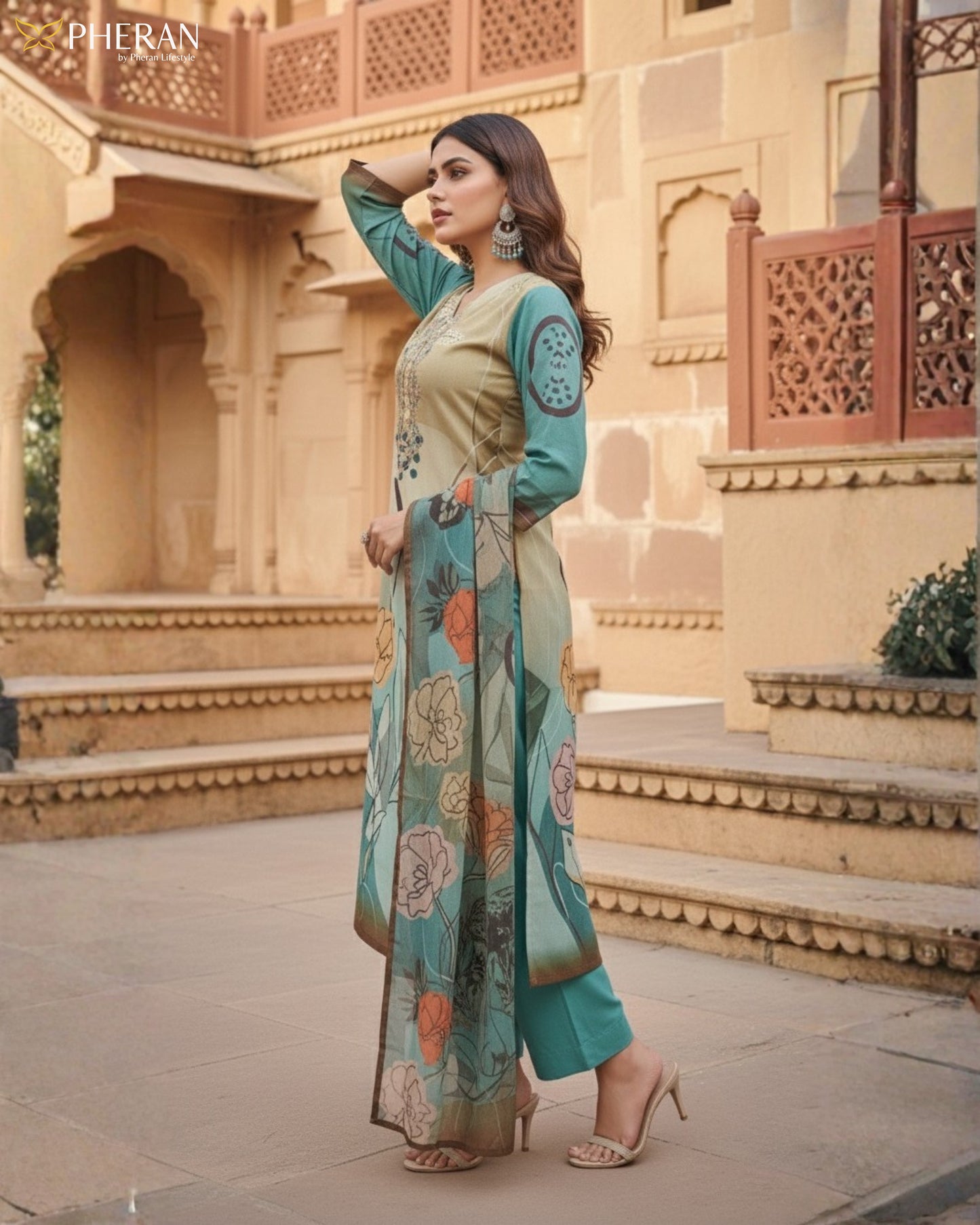 Pheran Women's Abstract Floral Print Suit Set  AM82