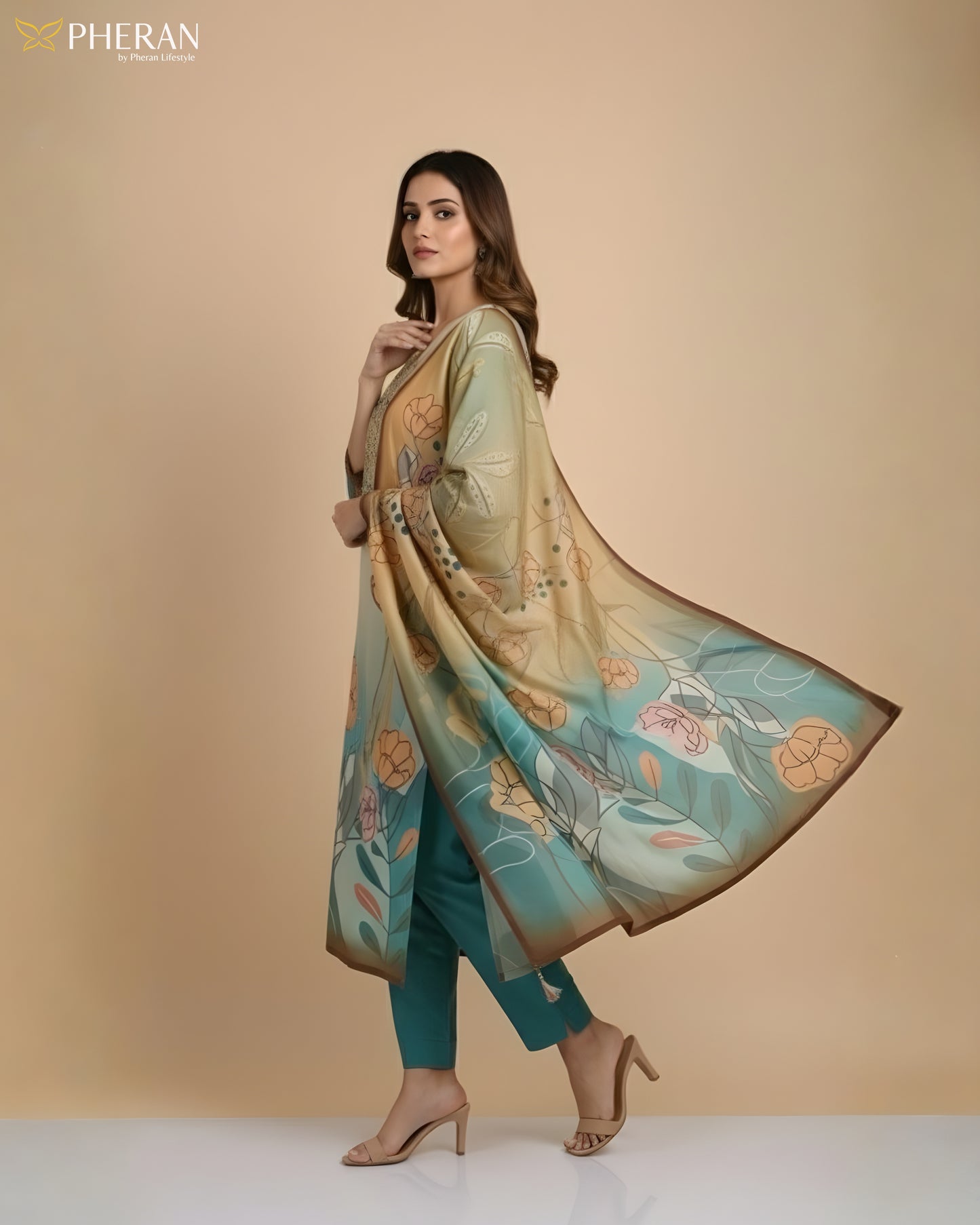 Pheran Women's Abstract Floral Print Suit Set  AM82