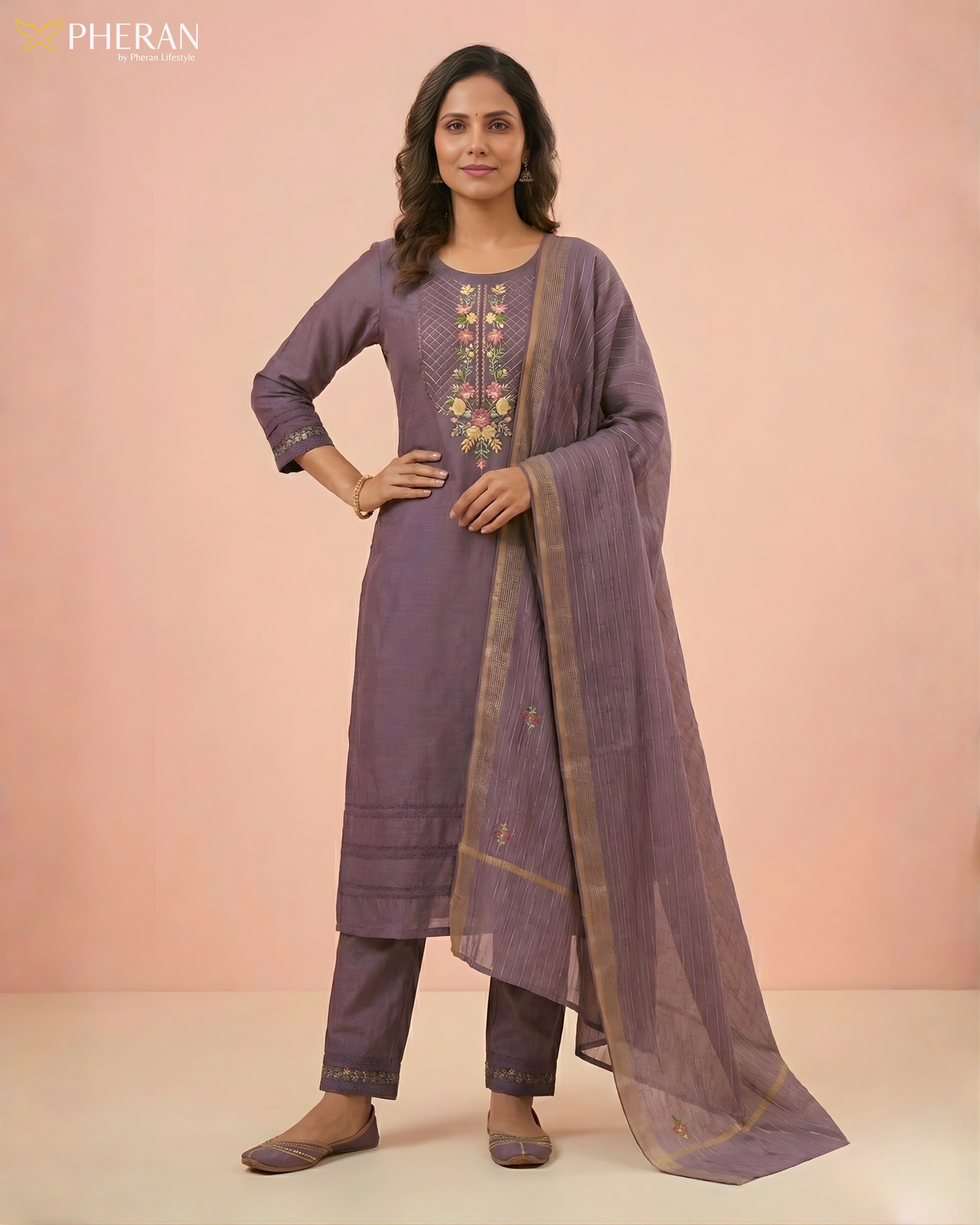 Pheran Lavish Lavender Embroidered Kurta Set with Dupatta (SV-KL73-LV)