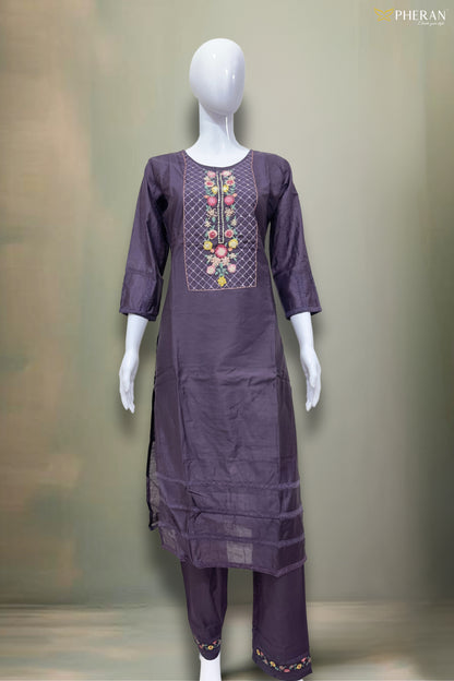 Pheran Lavish Lavender Embroidered Kurta Set with Dupatta (SV-KL73-LV)