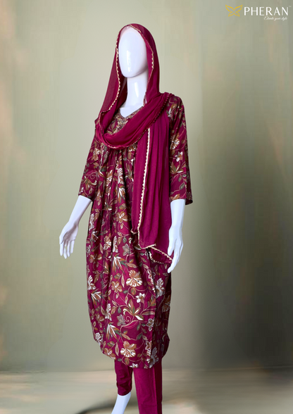 Pheran Deep Maroon Floral Embroidered Kurta Set with Dupatta
(M4-NOR8-MR-SU)