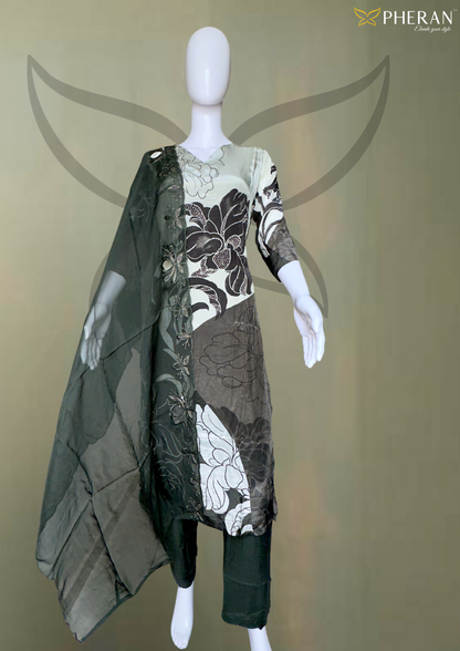 Pheran Green Floral Abstract Silk Kurta Set (BO-4107-GN)