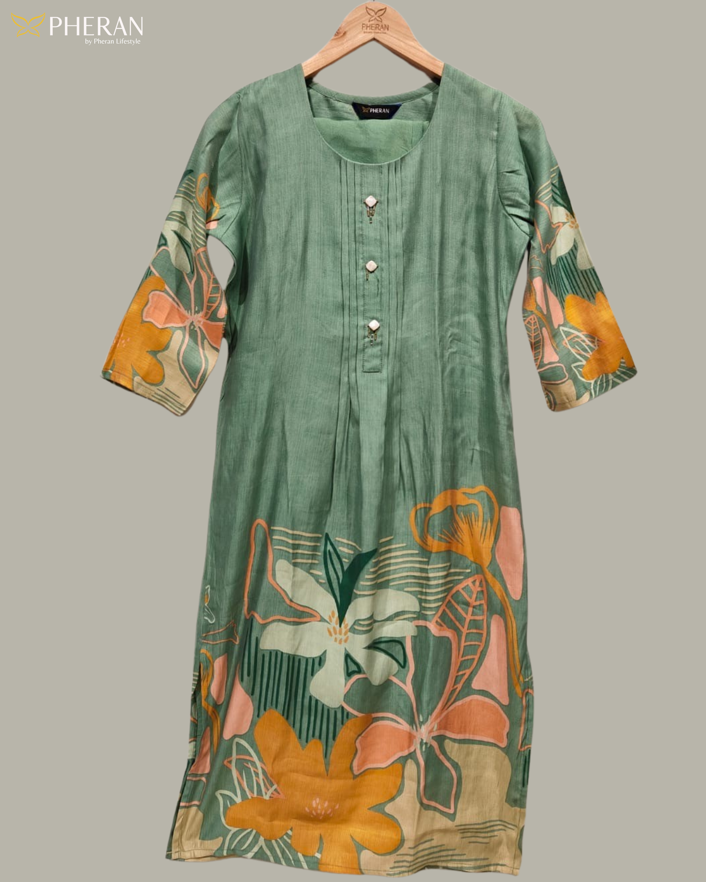 Pheran Women's Sage Green Premium Silk Cotton Suit Set  AM78