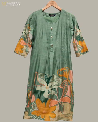 Pheran Women's Sage Green Premium Silk Cotton Suit Set  AM78