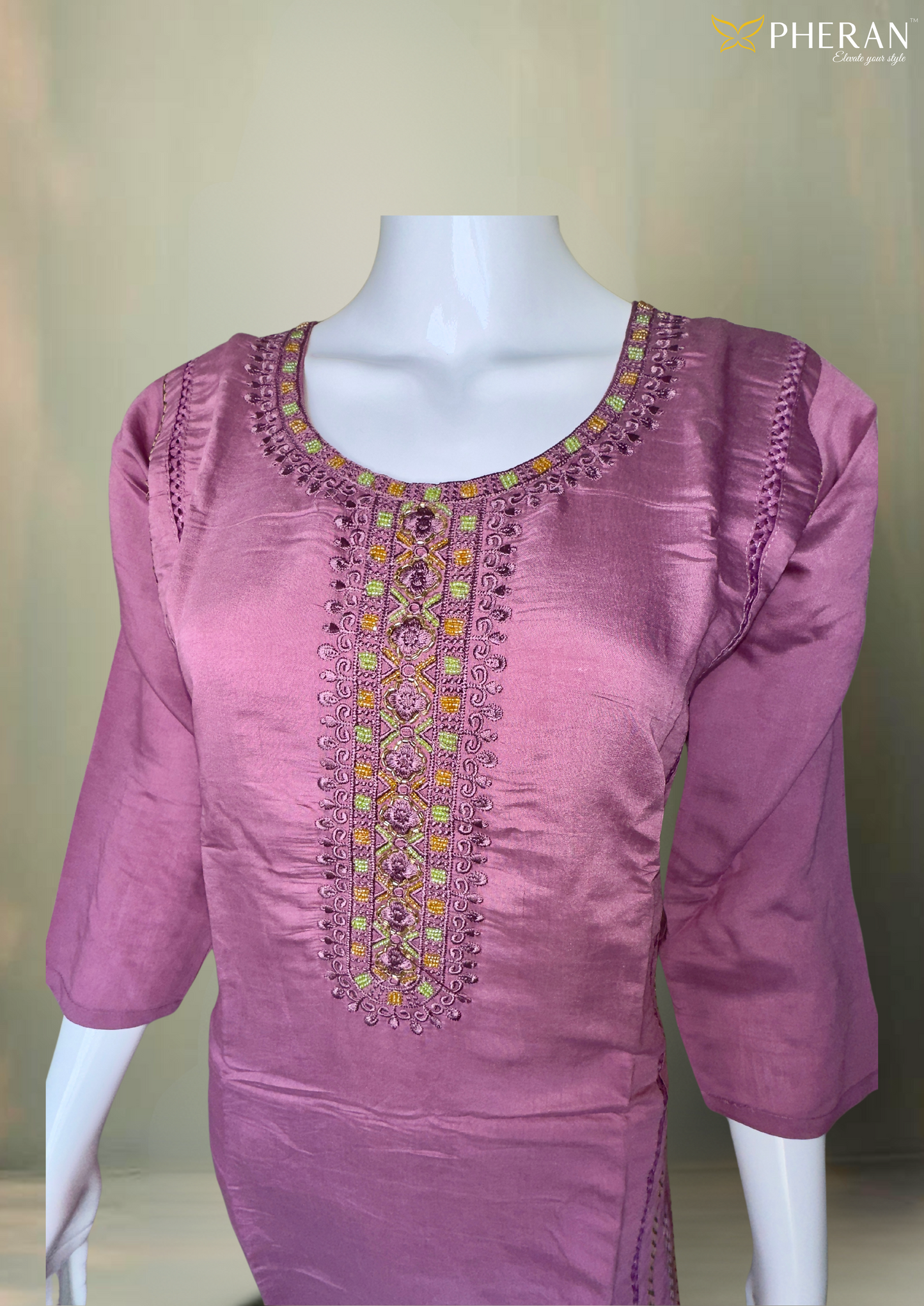 Pheran Lavender Floral Embroidered Kurta Set with Dupatta (A2-LV-SU)