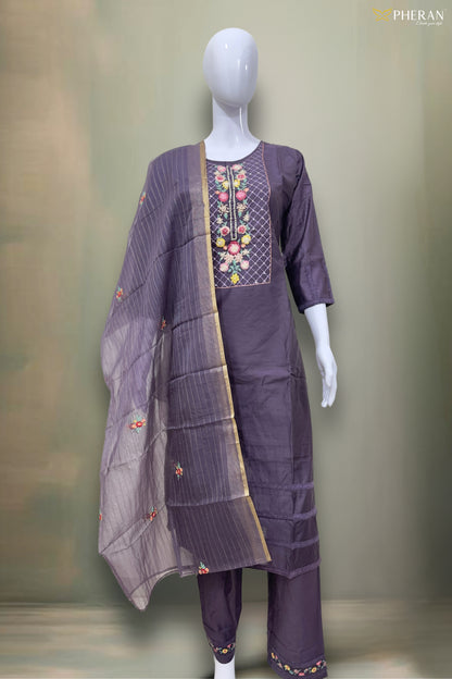 Pheran Lavish Lavender Embroidered Kurta Set with Dupatta (SV-KL73-LV)