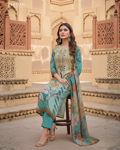 Pheran Women's Abstract Floral Print Suit Set  AM82