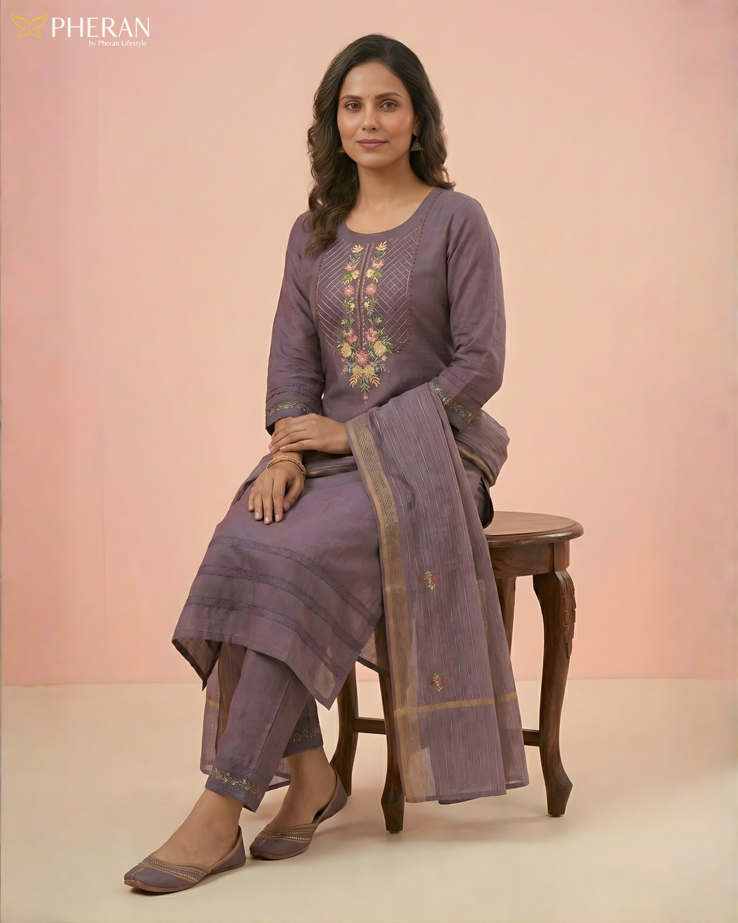Pheran Lavish Lavender Embroidered Kurta Set with Dupatta (SV-KL73-LV)