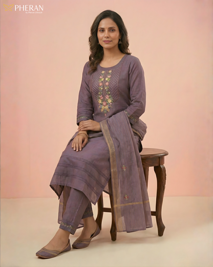 Pheran Lavish Lavender Embroidered Kurta Set with Dupatta (SV-KL73-LV)