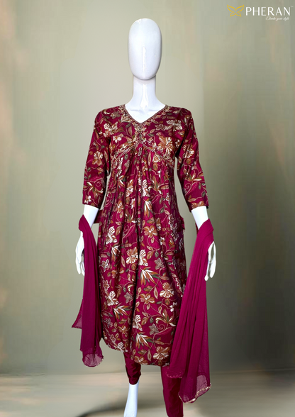 Pheran Deep Maroon Floral Embroidered Kurta Set with Dupatta
(M4-NOR8-MR-SU)