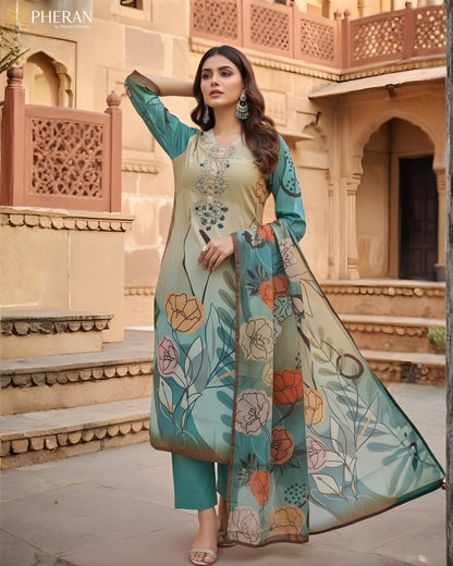 Pheran Women's Abstract Floral Print Suit Set  AM82