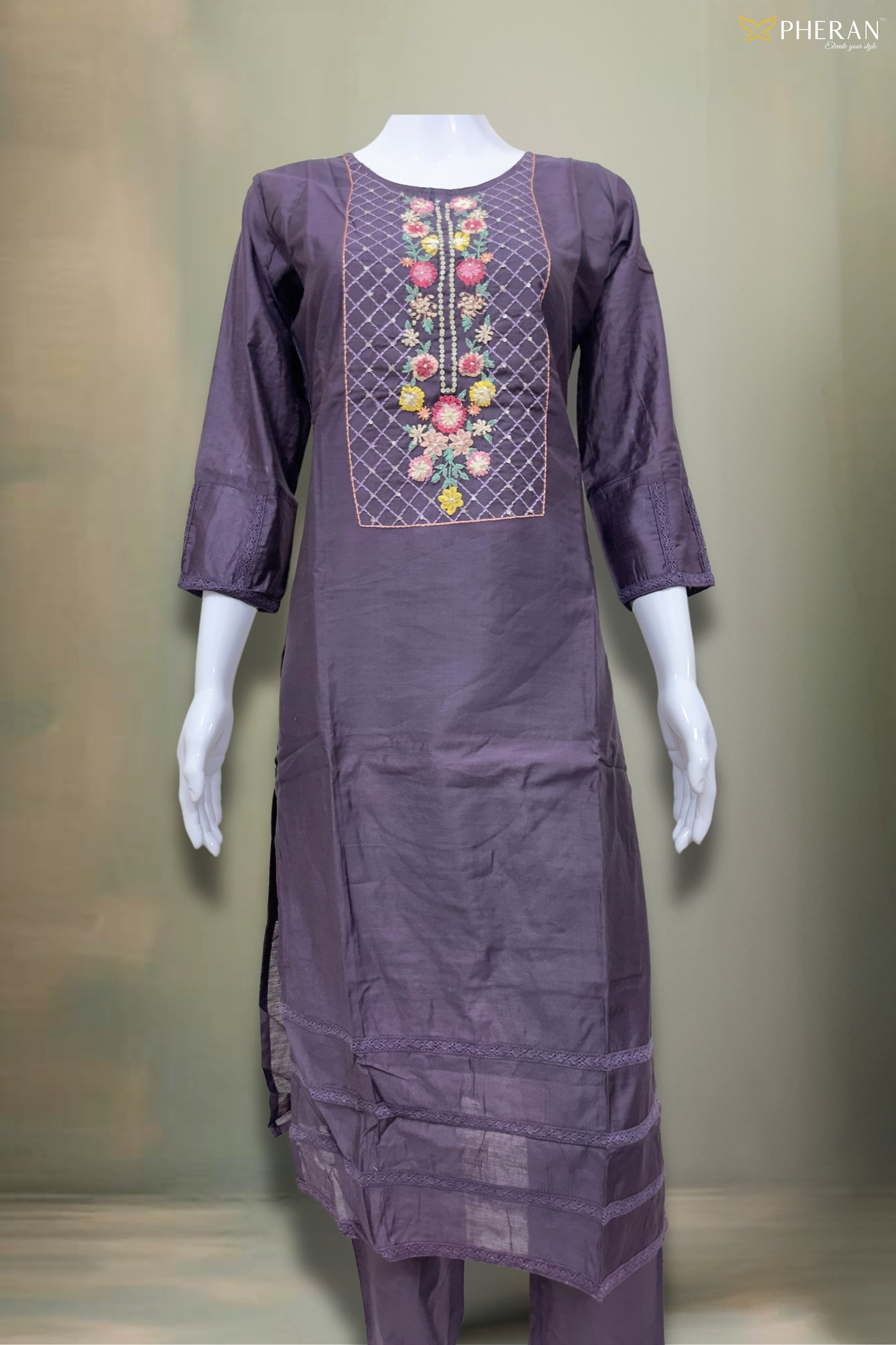 Pheran Lavish Lavender Embroidered Kurta Set with Dupatta (SV-KL73-LV)