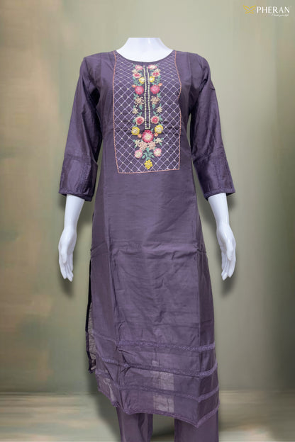 Pheran Lavish Lavender Embroidered Kurta Set with Dupatta (SV-KL73-LV)
