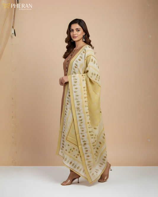 Pheran Women's Brown and Sunshine Print Modal Suit Set  AM85