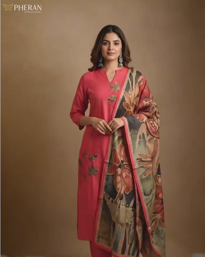 Pheran Women's Coral Modal Suit Set  AM79