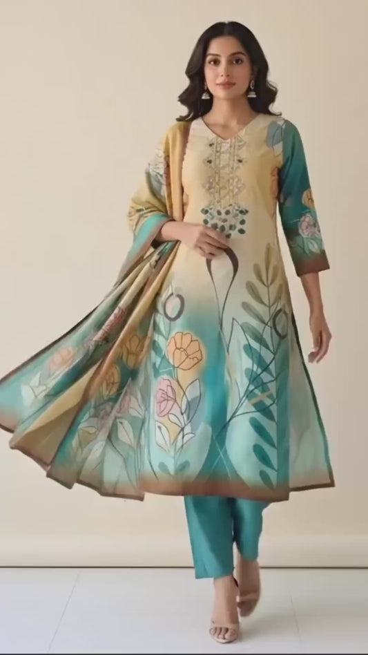 Pheran Women's Abstract Floral Print Suit Set  AM82